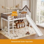 Lit mezzanine enfant 90x200cm lit enfant avec toboggan et sommier  lattes lit pour jeunes avec barrire ...