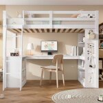 Lit mezzanine enfant et ados 90 x 200 cm avec bureau �tag�res de rangement et rampe de s�curit� �chelle ...