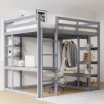 Lit mezzanine enfant bois 140x200 cm lit adulte lit double avec bureau �tag�res amoire barri�re et sommier ...