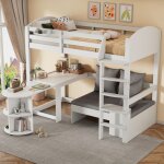 Lit mezzanine enfant �chelle table extensible canap� avec rangement et trois coussins �tag�res de rangement ...