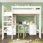 Lit mezzanine enfant - 90x200cm - bureau usb - c - armoire - classeur - blanc
