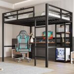 Lit mezzanine enfant m�tal 140x200 cm lit adulte lit loft avec bureau �tag�res ports usb barri�re et ...