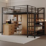 Lit mezzanine enfant en m�tal 140x200cm lit adulte lit loft avec escaliers de rangement et sommier � ...
