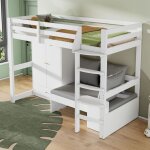 Lit mezzanine enfant multifonction - blanc - 90x200 cm - bois massif - avec sofa et armoire - sans matelas ...