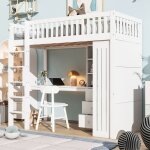 Lit mezzanine lit enfant simple 90x200 cm bureau armoire 3 tiroirs espace de rangement ouvert garde - ...