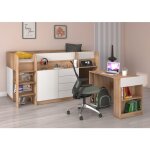 Lit mezzanine enfant smile l chne sonoma / blanc avec bureau coulissant tiroirs et rangements ? chelle ...