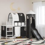 Lit mezzanine enfant - vidaxl - 90x190 cm - m�tal robuste - blanc x noir - toboggan int�gr� - tour de ...