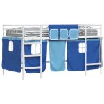 Lit mezzanine pour enfants - vidaxl - blanc et bleu - 105x205x116 cm - cadre en m�tal - rideaux en maille ...