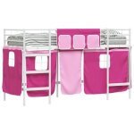 Lit mezzanine pour enfants - vidaxl - blanc et rose - cadre en m�tal - rideaux en maille - 90x190 cm ...