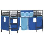 Lit mezzanine pour enfants - vidaxl - noir et bleu - 105x205x116 cm - cadre en m�tal - rideaux en maille ...