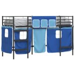 Lit mezzanine pour enfants - vidaxl - noir et bleu - m�tal - 95x194x116 cm - lit simple 90x190 cm - rideaux ...