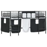 Lit mezzanine pour enfants - vidaxl - noir - m�tal - 85x205x116 cm - lit simple 90x190 cm - rideaux inclus ...