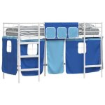 Lit mezzanine pour enfants - vidaxl - rideaux blanc et bleu - cadre en m�tal - 90x190 cm - respirant ...