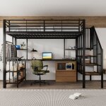Lit mezzanine en fer 120 x 200 cm avec port de charge cintre lit en mtal avec chelle latrale avec ...