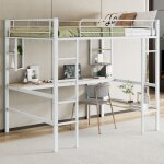 Lit mezzanine en fer 140 x 200 cm avec bureau cadre de lit en m�tal lit enfant avec quatre petites �tag�res ...