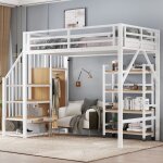Lit mezzanine en fer forg� 90 x 200 cm lit simple lit enfant avec rangement � roulettes barri�re de s�curit� ...