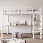 Lit mezzanine en mtal 140 * 200 cm lit enfant avec bureau et escalier lit mezzanine avec garde - corps ...