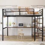 Lit mezzanine en mtal 140 * 200 cm lit enfant avec bureau et escalier lit mezzanine avec garde - corps ...