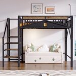 Lit mezzanine en mtal - 140 x 200 cm - avec escaliers de scurit - avec barre de scurit en mtal ...