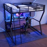Lit mezzanine mtal 140x200 avec bureau gaming led prise & usb tagre pc escalier et garde - corps lit ...