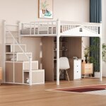 Lit mezzanine en m�tal 140x200cm lit enfant lit double avec �chelle de rangement barri�re et sommiers ...
