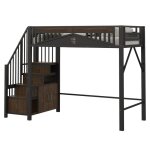 Lit mezzanine en m�tal 90 x 200 cm multifonctionnel lit mezzanine 1 place avec casier et escalier de ...