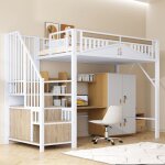 Lit mezzanine en m�tal 90 x 200cm lit enfant lit loft avec escalier de rangement cl�ture de s�curit� ...