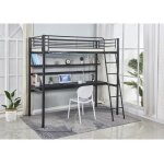 Lit mezzanine - noir - 90x190 cm - bureau intgr - mtal - 1 place