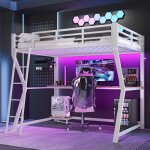 Lit mezzanine mtal 90x200 avec bureau gaming led prise & usb tagre pc escalier et garde - corps lit ...