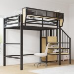 Lit mezzanine en mtal 90x200 cm lit enfant lit simple avec chelle de rangement armoire tagres et ...