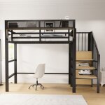 Lit mezzanine - mtal - 90x200 cm - noir - chelle scurise - rangement modulable