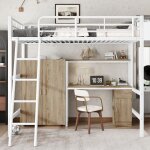 Lit mezzanine mtal blanc - armoire & bureau intgre - escalier inclines scuris - certifi en747 ...