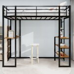Lit mezzanine mtal avec bureau en l et 2 escaliers amovibles - balustrade de scurit - enfant / ado ...