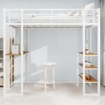 Lit mezzanine métal avec bureau intégré - 3 Étagères de rangement garde - corps 360° 33cm - gain de place ... Lit mezzanine métal avec bureau intégré - 3 Étagères de rangement garde - corps 360° 33cm - gain de place ...