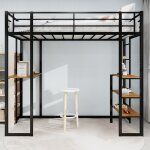 Lit mezzanine métal avec bureau intégré - 3 Étagères de rangement garde - corps 360° 33cm - gain de place ... Lit mezzanine métal avec bureau intégré - 3 Étagères de rangement garde - corps 360° 33cm - gain de place ...