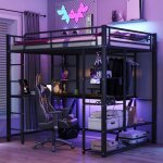 Lit mezzanine en mtal avec chelle 140 * 200 cm lit double avec table avec cintres simples avec compartiments ...