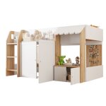 Lit mezzanine mi - hauteur enfant 90x200 cm bois et blanc avec rangement ouvert et �chelle lit superpos� ...