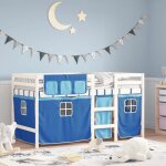Lit mezzanine / lit mi - hauteur enfants avec rideaux - solomon - bleu 90x190 cm jills 62856