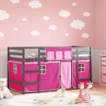 Lit mezzanine / lit mi - hauteur enfants avec rideaux - solomon - rose 90x200cm jills 77015 Lit mezzanine / lit mi - hauteur enfants avec rideaux - solomon - rose 90x200cm jills 77015