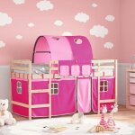Lit mezzanine / lit mi - hauteur enfants avec tunnel - solomon - rose 90x200 cm jills 76518