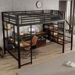 Lit mezzanine - modernluxe - 120x200 cm - bureau intgr - ports de charge - noir + naturel