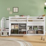 Lit mezzanine multifonctionnel en bois 90 * 200cm lit coffre avec escalier et rangements lit enfant avec ... Lit mezzanine multifonctionnel en bois 90 * 200cm lit coffre avec escalier et rangements lit enfant avec ...