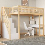 Lit mezzanine - novélys - 90x200cm - bureau & escalier - rangement - lit surélevé enfant en bois de pin ... Lit mezzanine - novélys - 90x200cm - bureau & escalier - rangement - lit surélevé enfant en bois de pin ...