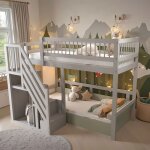 Lit mezzanine - novélys - 90x200cm - avec escalier de rangement - lit surélevé en bois massif pour enfant ... Lit mezzanine - novélys - 90x200cm - avec escalier de rangement - lit surélevé en bois massif pour enfant ...