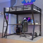 Lit mezzanine o. ye 140x200 cm - avec �clairage led bureau + usb avec escalier et rampe lit enfant sans ...