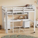 Lit mezzanine avec rangement et garde - corps hauts échelle et bureau intégrés en pin sans matelas blanc ... Lit mezzanine avec rangement et garde - corps hauts échelle et bureau intégrés en pin sans matelas blanc ...