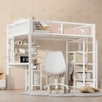 Lit mezzanine simple pour enfant 140 x 200 cm avec escalier armoire tagres et bureau dordinateur - ...