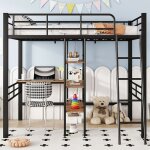 Lit mezzanine superpos 90x200 cm lit avec bureau plusieurs tagres rampe chelle cadre en fer - sweiko ...