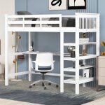 Lit mezzanine - blanc - 90x200 cm - bureau intgr - tagres - 1 place