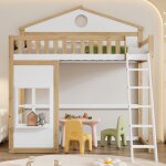 Lit mezzanine superpos lit cabane 90x200 cm lit avec escalier avec protection contre les chutes et barrires ...